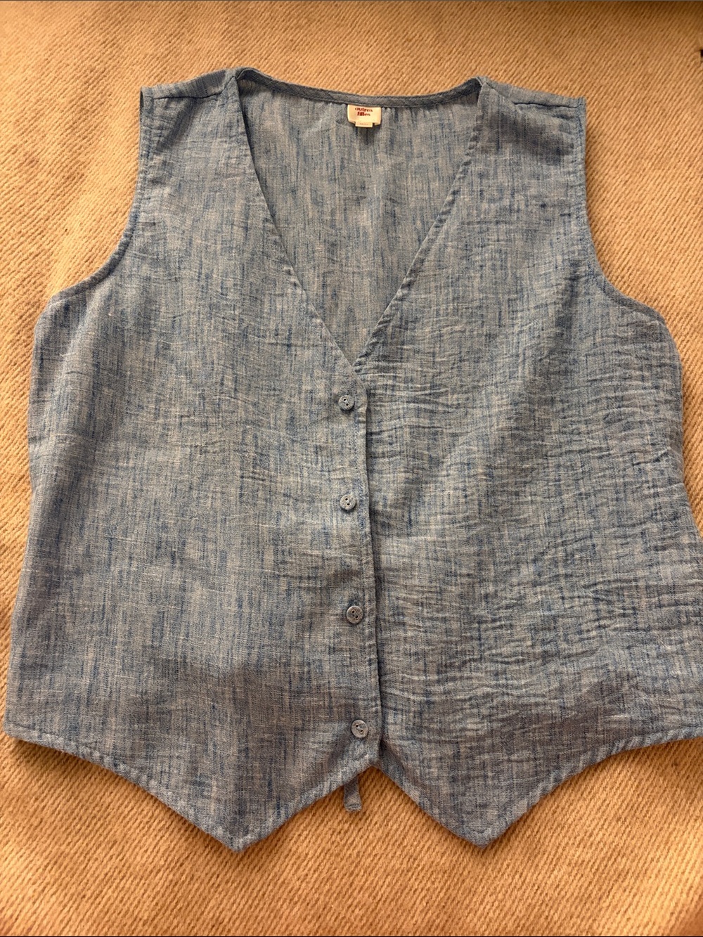 Autres Filles Light Blue Linen-Look Button Front Vest - Size Med